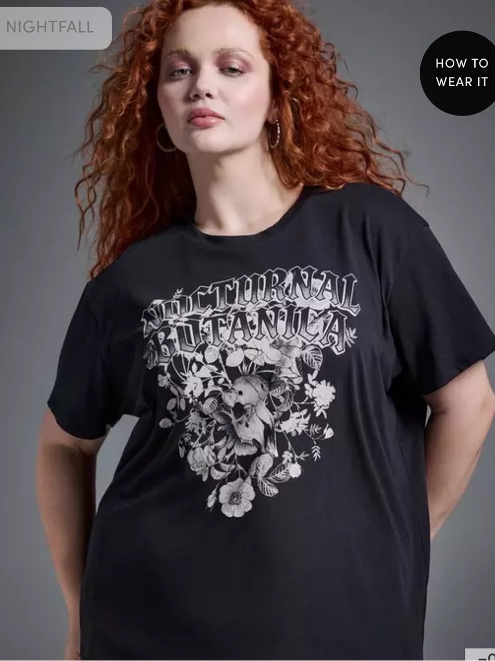 New Torrid  Nightfall Botanica Black Graphic Tee